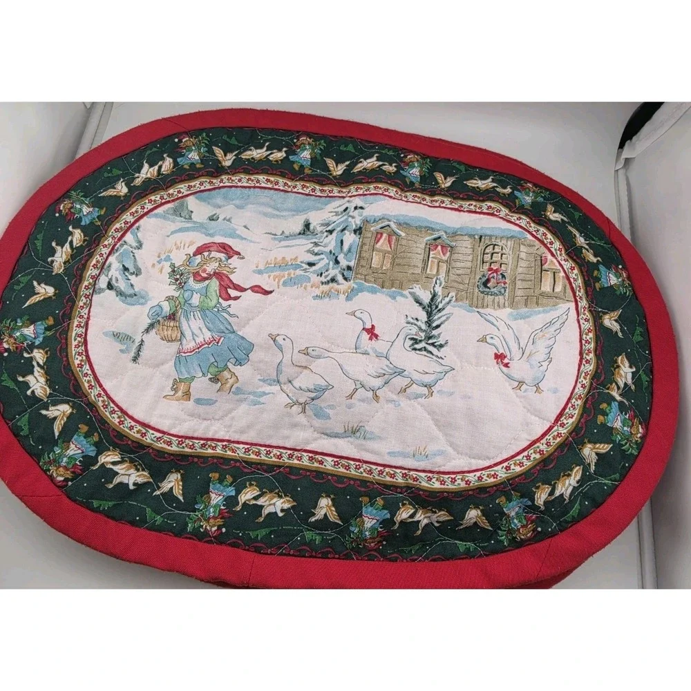 Cotton Quilt Christmas Placemats 6/pk Geese Country Snow Cottage Core